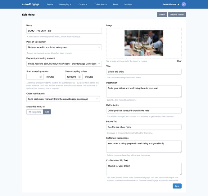 crowdEngage - Menu Detail