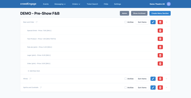 crowdEngage - Menu Sections